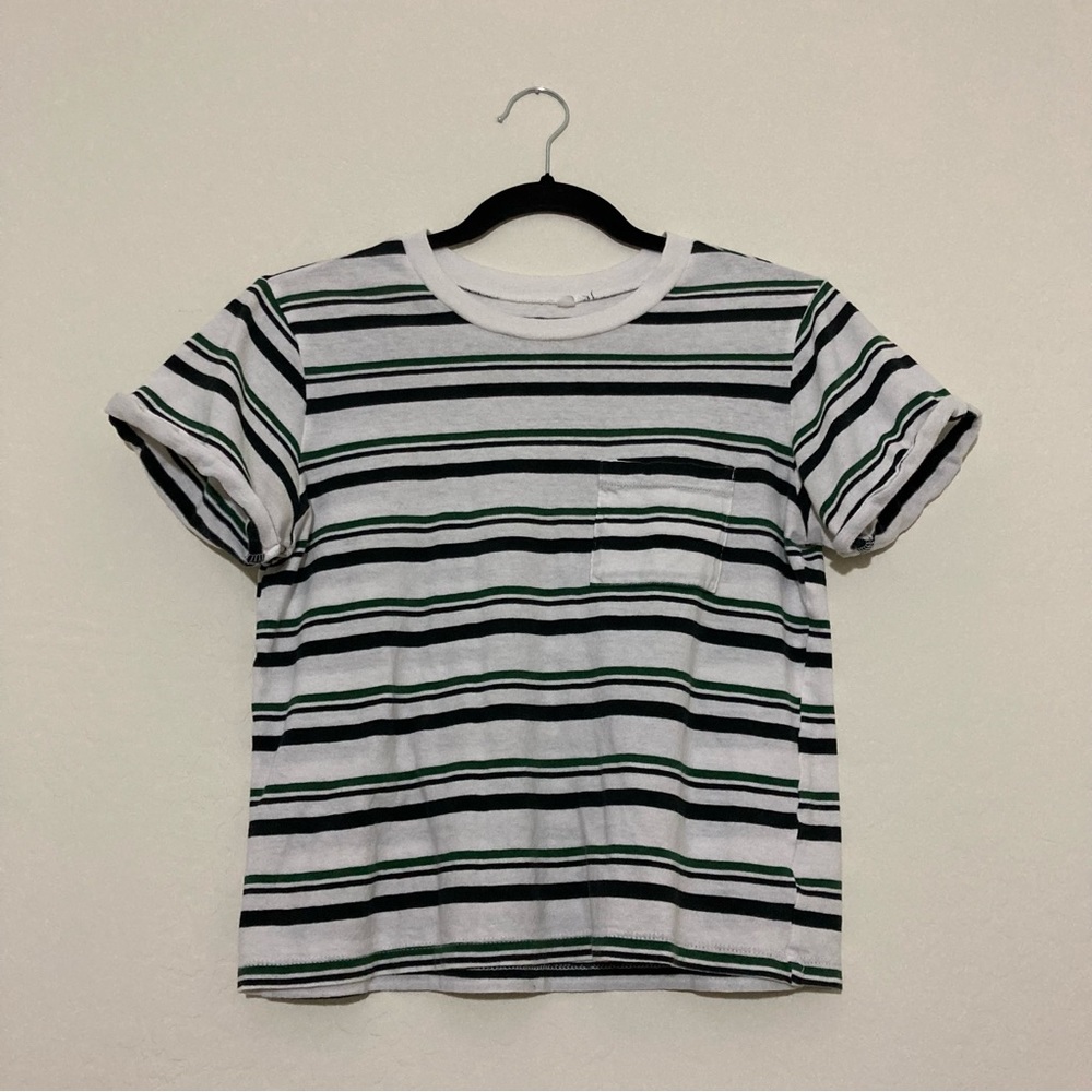 Me to We White green-black stripes pocket short sleeve t-shirt